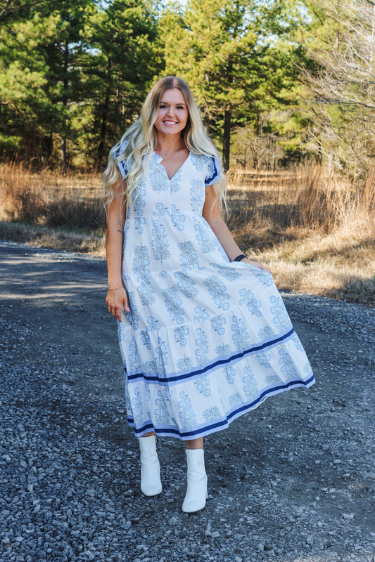 The Perfect Hue Blue White Floral Dress