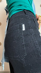 Dear John Audrey Black Stardust jeans, close-up of back yoke and scattered rhinestones