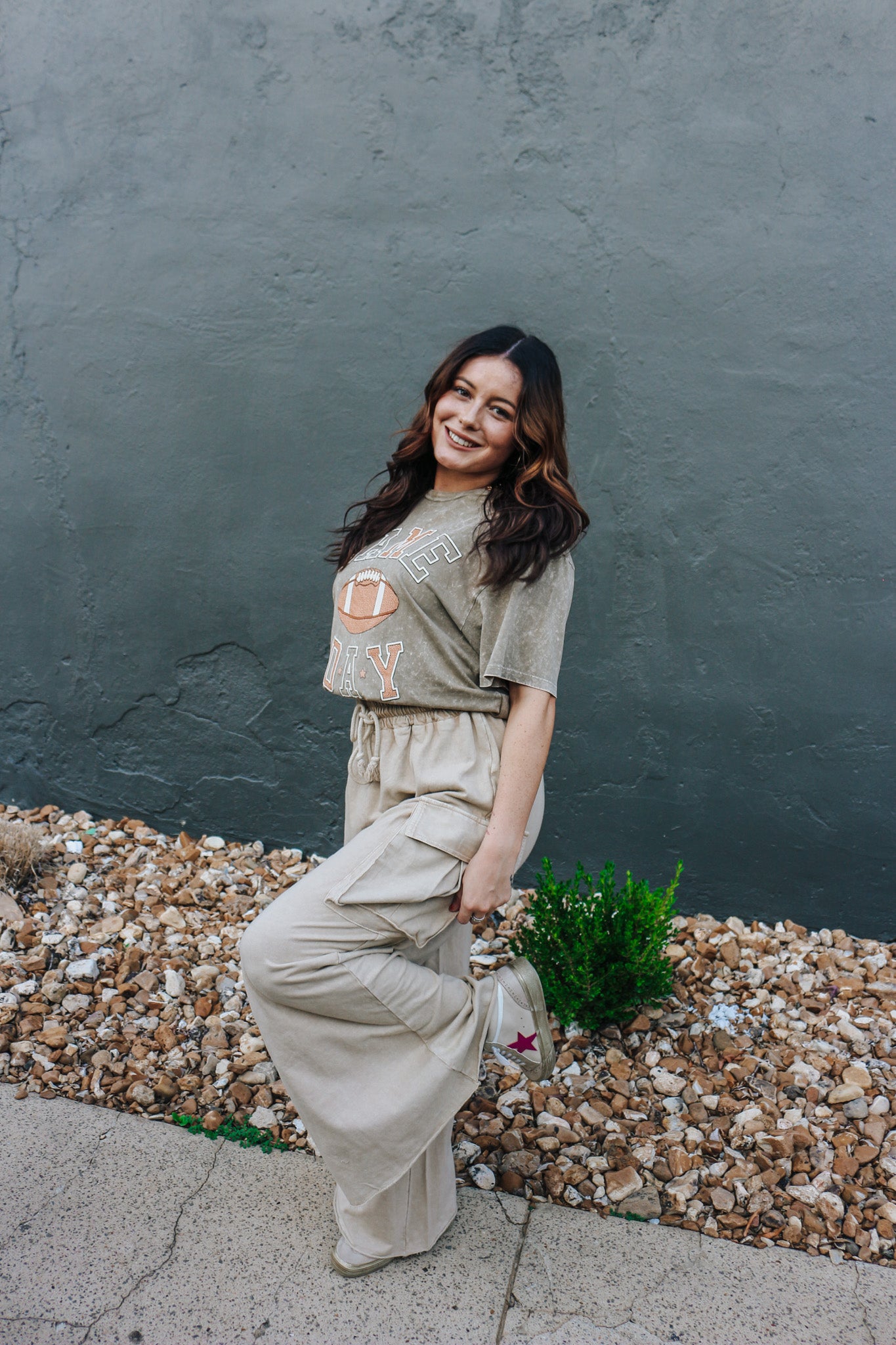 Game Day Football Mocha Crop Tee