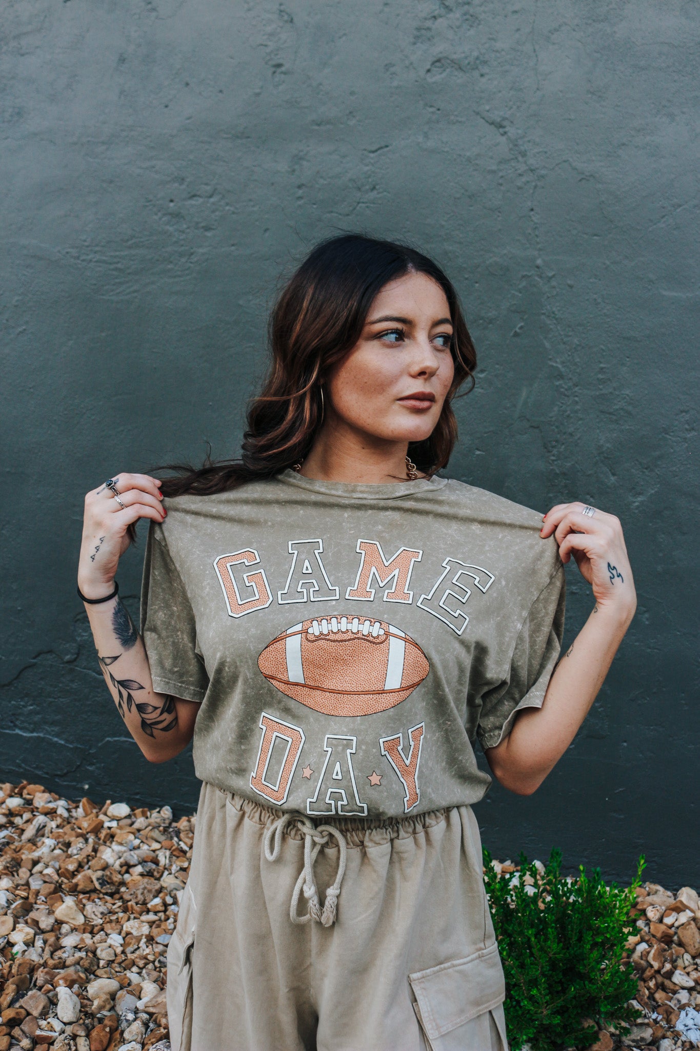 Game Day Football Mocha Crop Tee