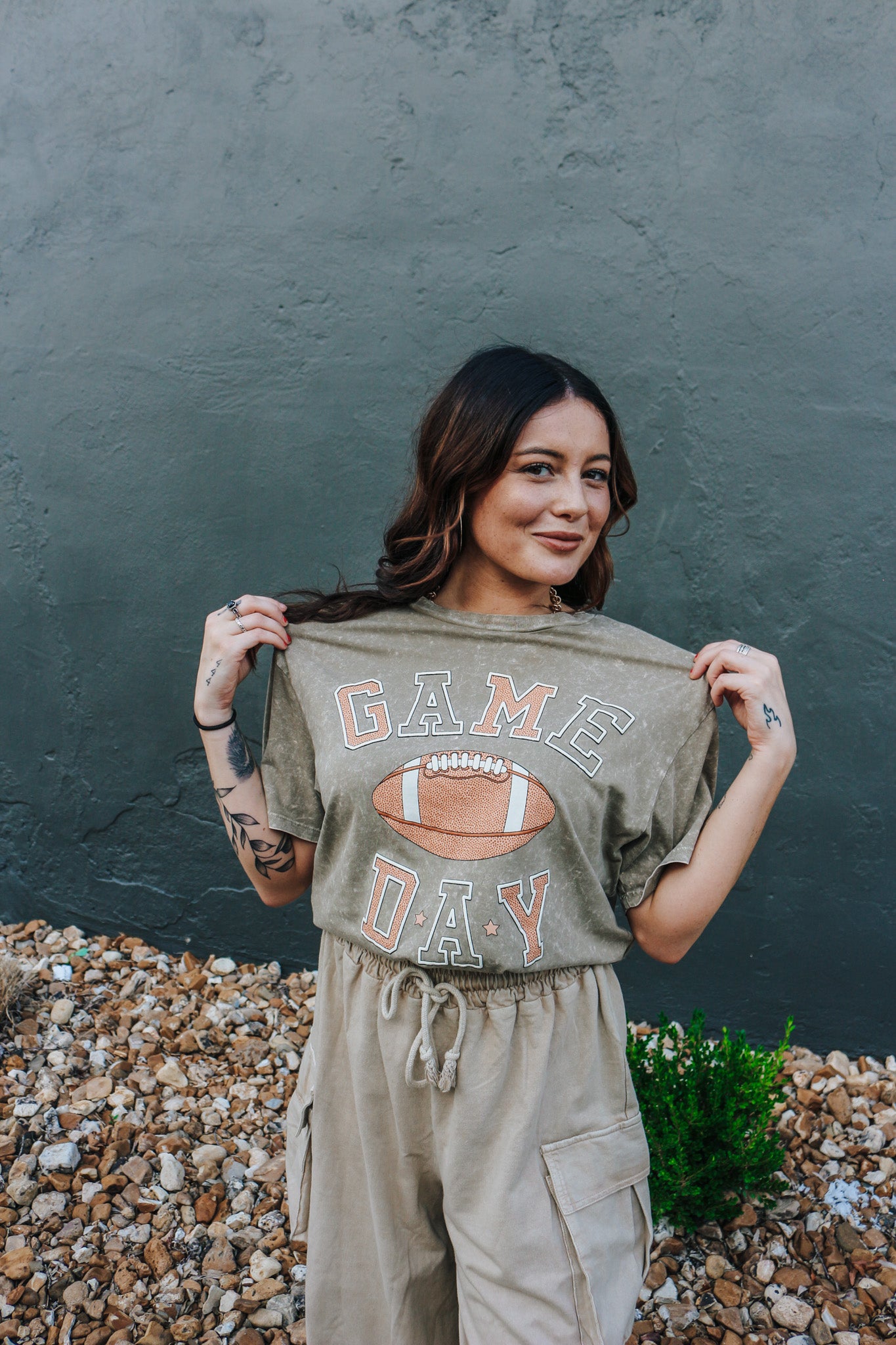 Game Day Football Mocha Crop Tee