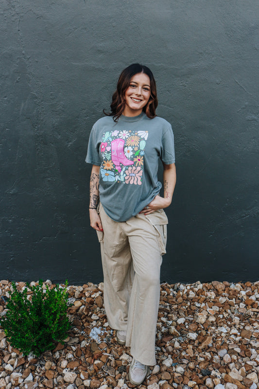 Floral Boot Grey Graphic Tee