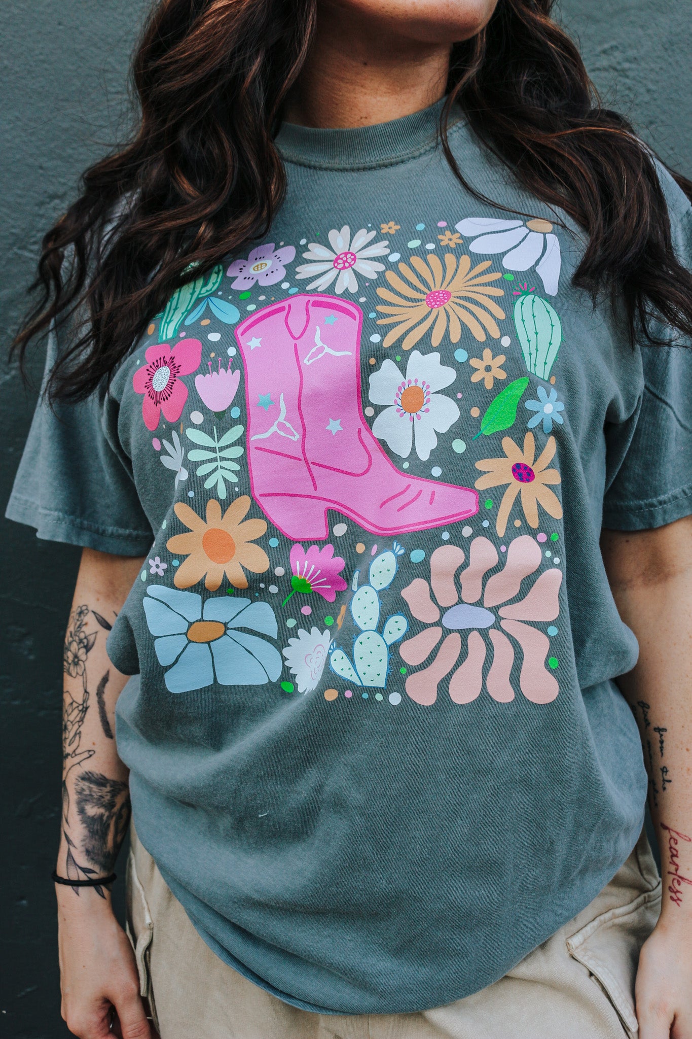 Floral Boot Grey Graphic Tee