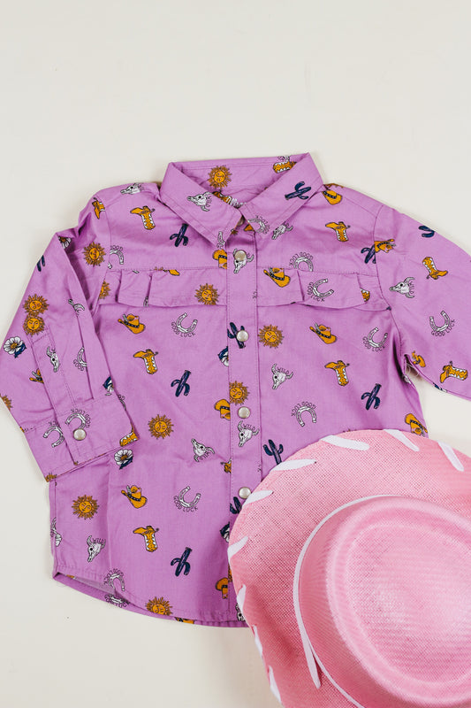 Purple Western Girls Button Up