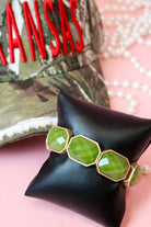 Olive Green Acrylic Hexagon Stretch Bracelet