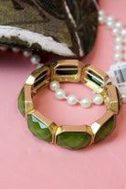Olive Green Acrylic Hexagon Stretch Bracelet