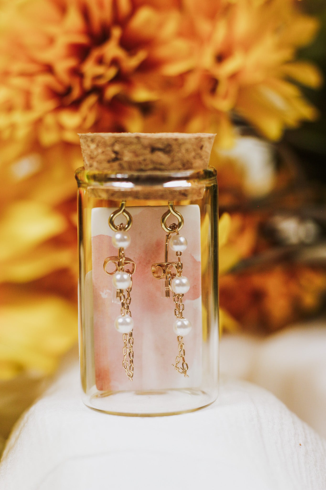 Gold Pearl Glass Jar Earrings