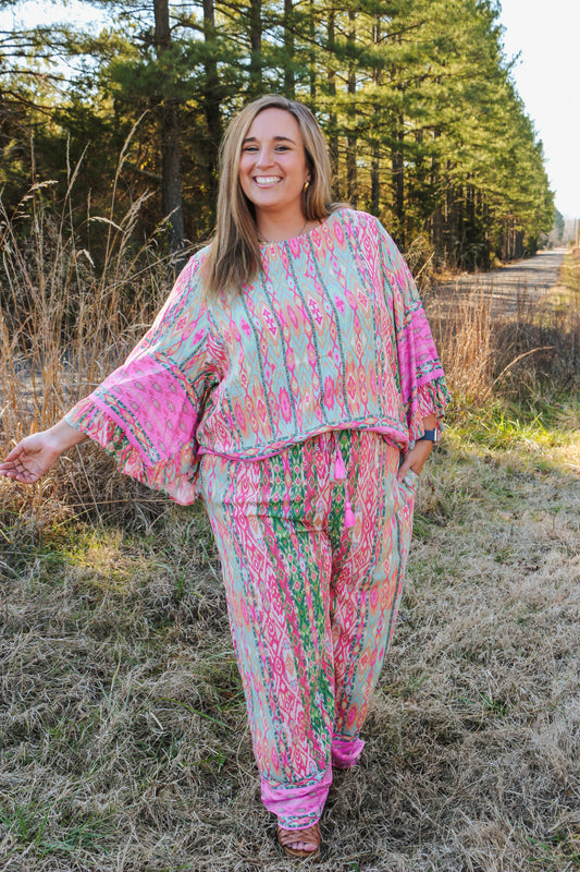 Tropical Destination Pink Pattern Blouse