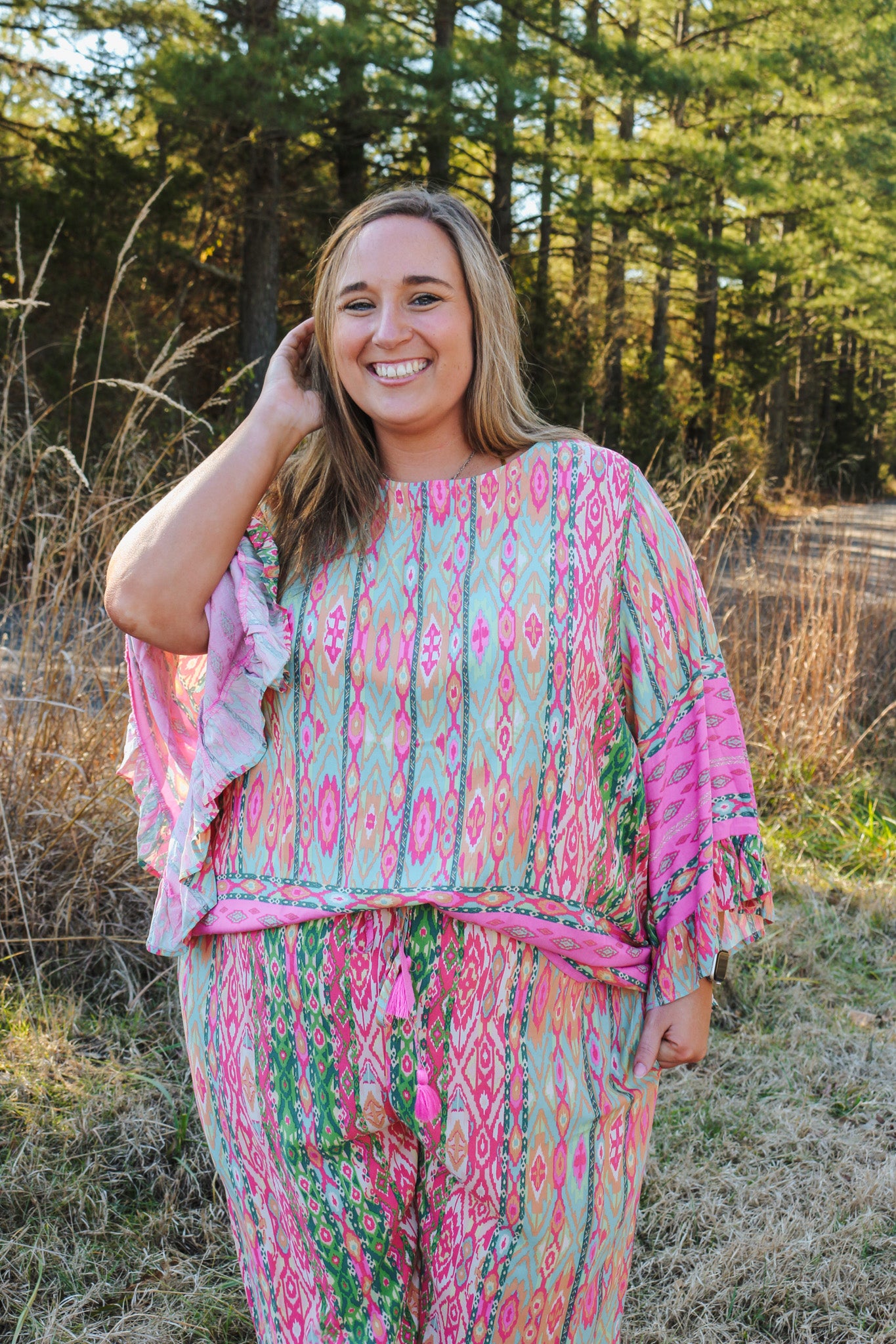 Tropical Destination Pink Pattern Blouse