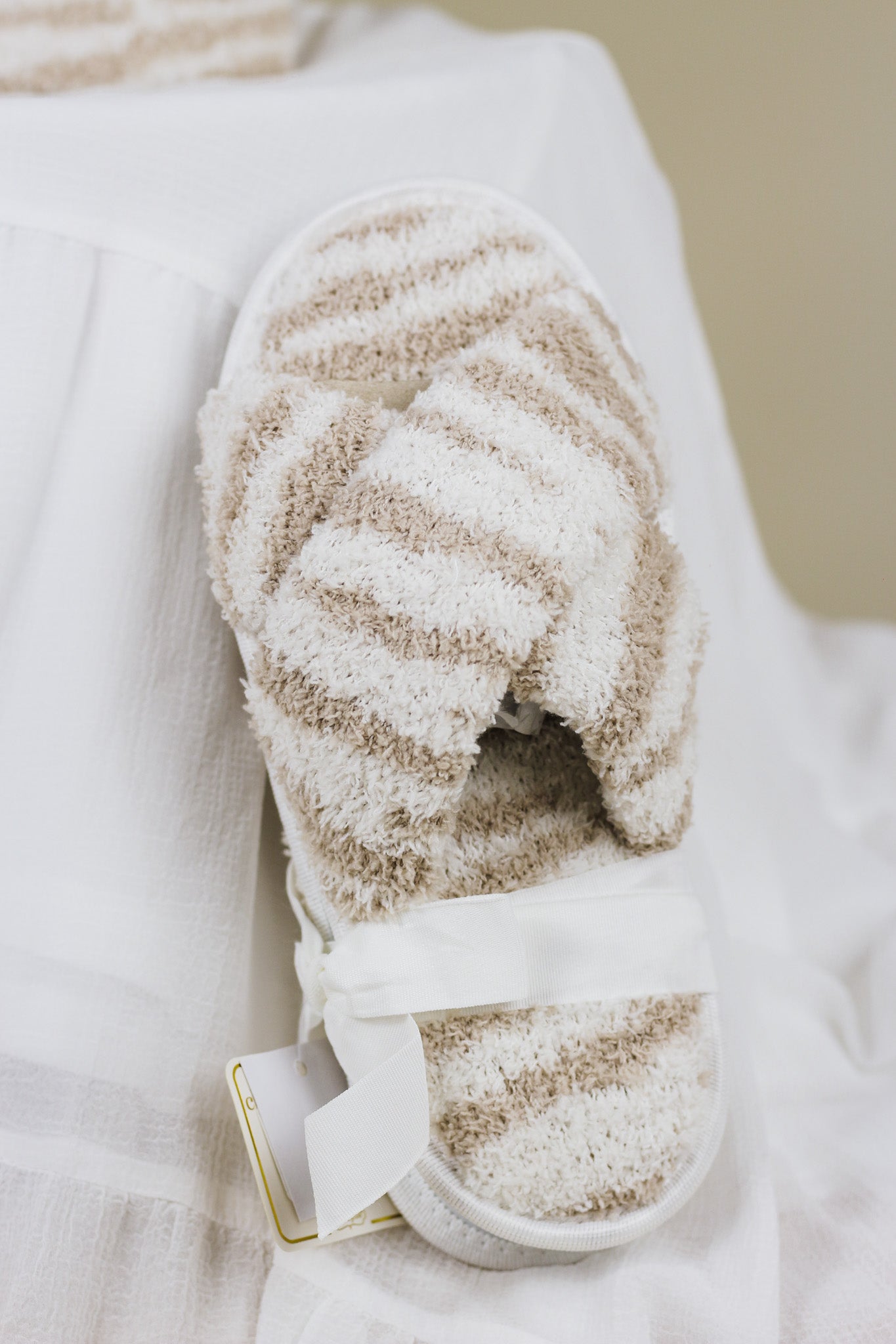 Cream Zebra Chenille Slippers By Mud Pie