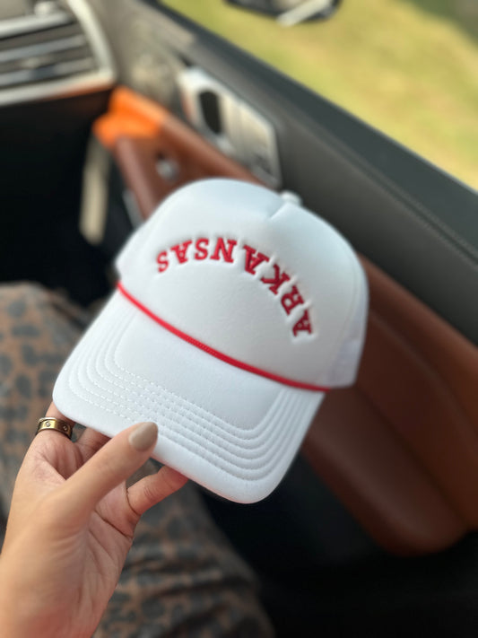 Upside Arkansas White Trucker Hat