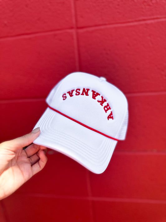 Upside Arkansas White Trucker Hat