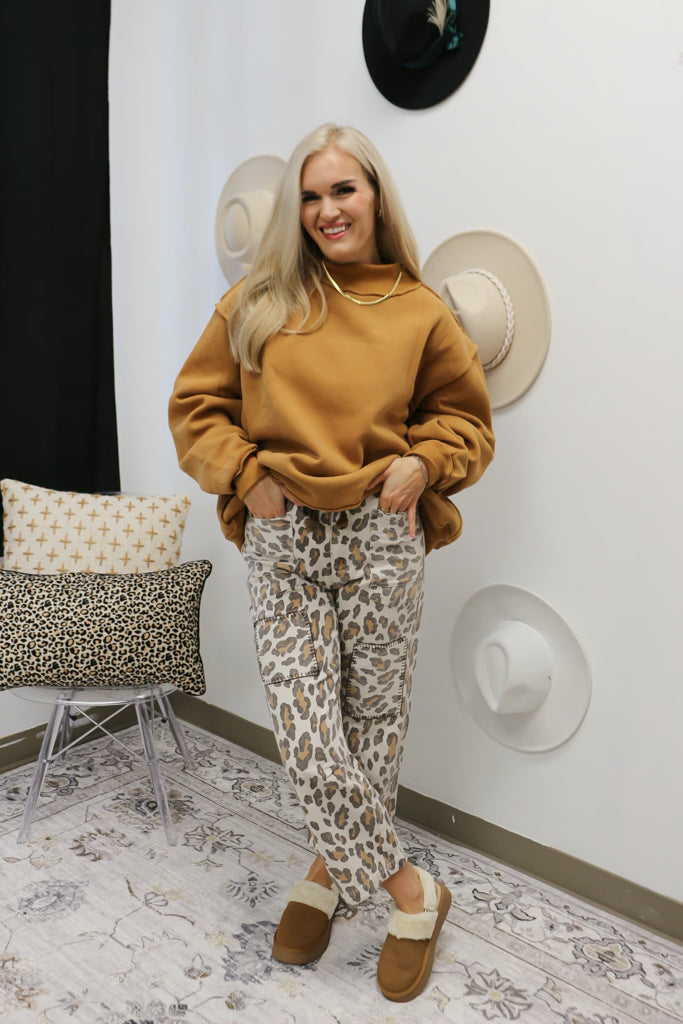 Trending Mock Neck Camel Sweatshirt