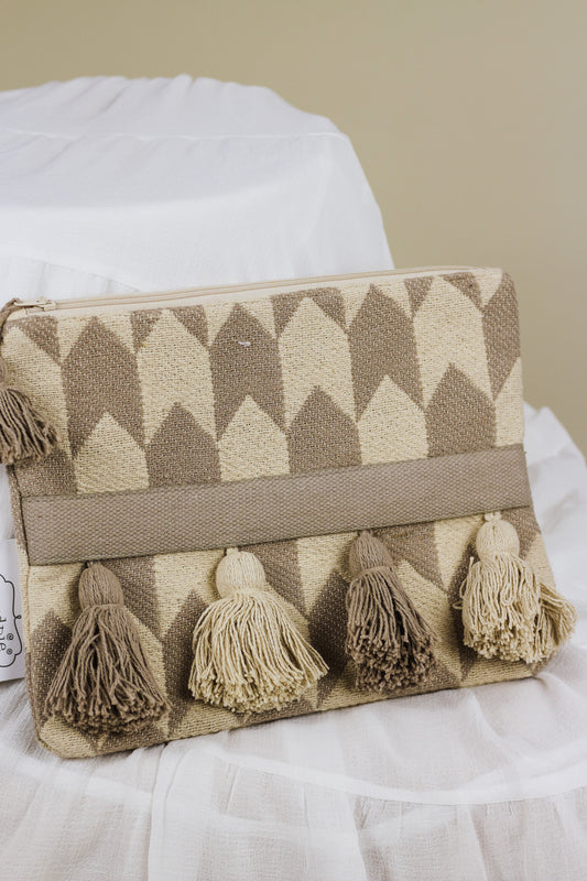 Handloom Tassel Case- Cream