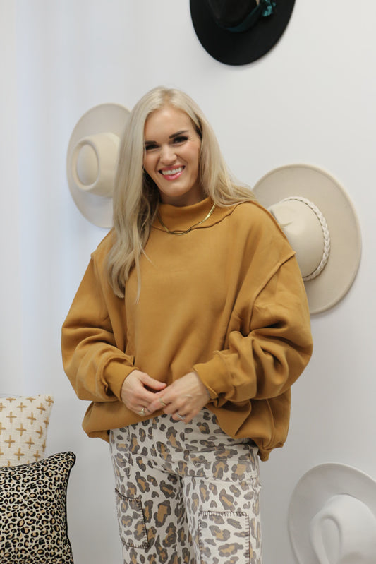 Trending Mock Neck Camel Sweatshirt