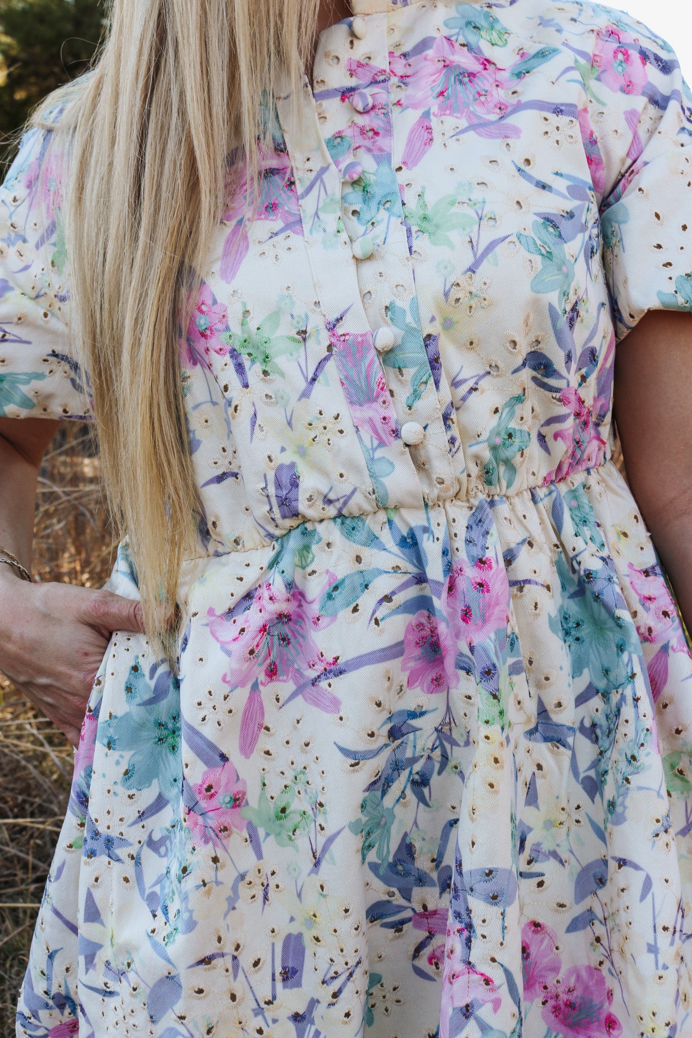 Garden Of Hope Purple Pink Floral Cream Dress