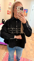 Loopty Lou Western Embroidered Snap-Down Top