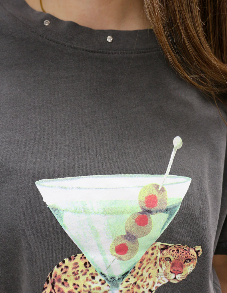 Leo Martini Charcoal Grey Graphic Tee