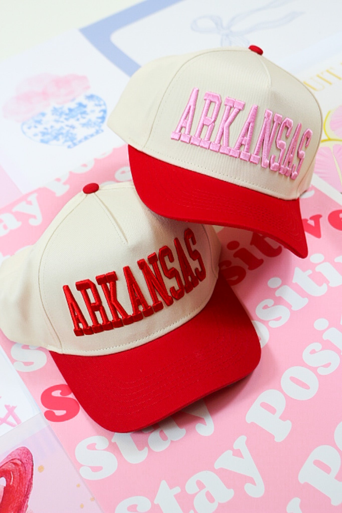 Red & Pink Arkansas Trucker Hat