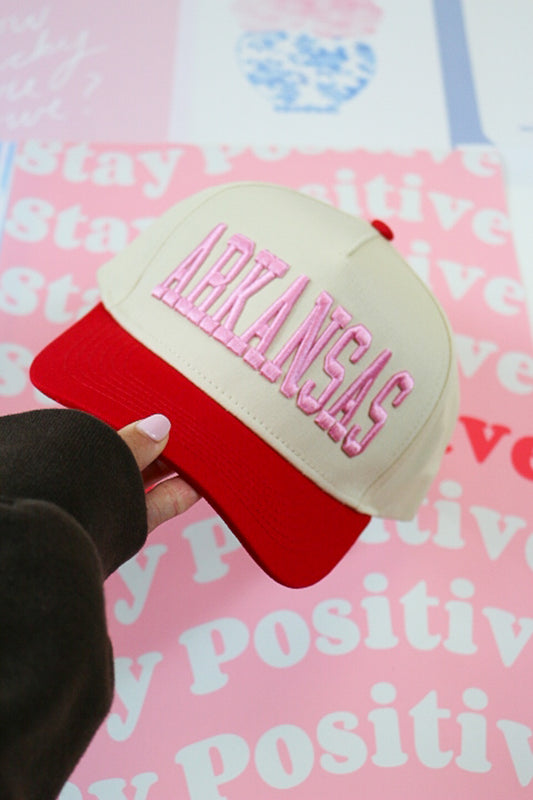 Red & Pink Arkansas Trucker Hat