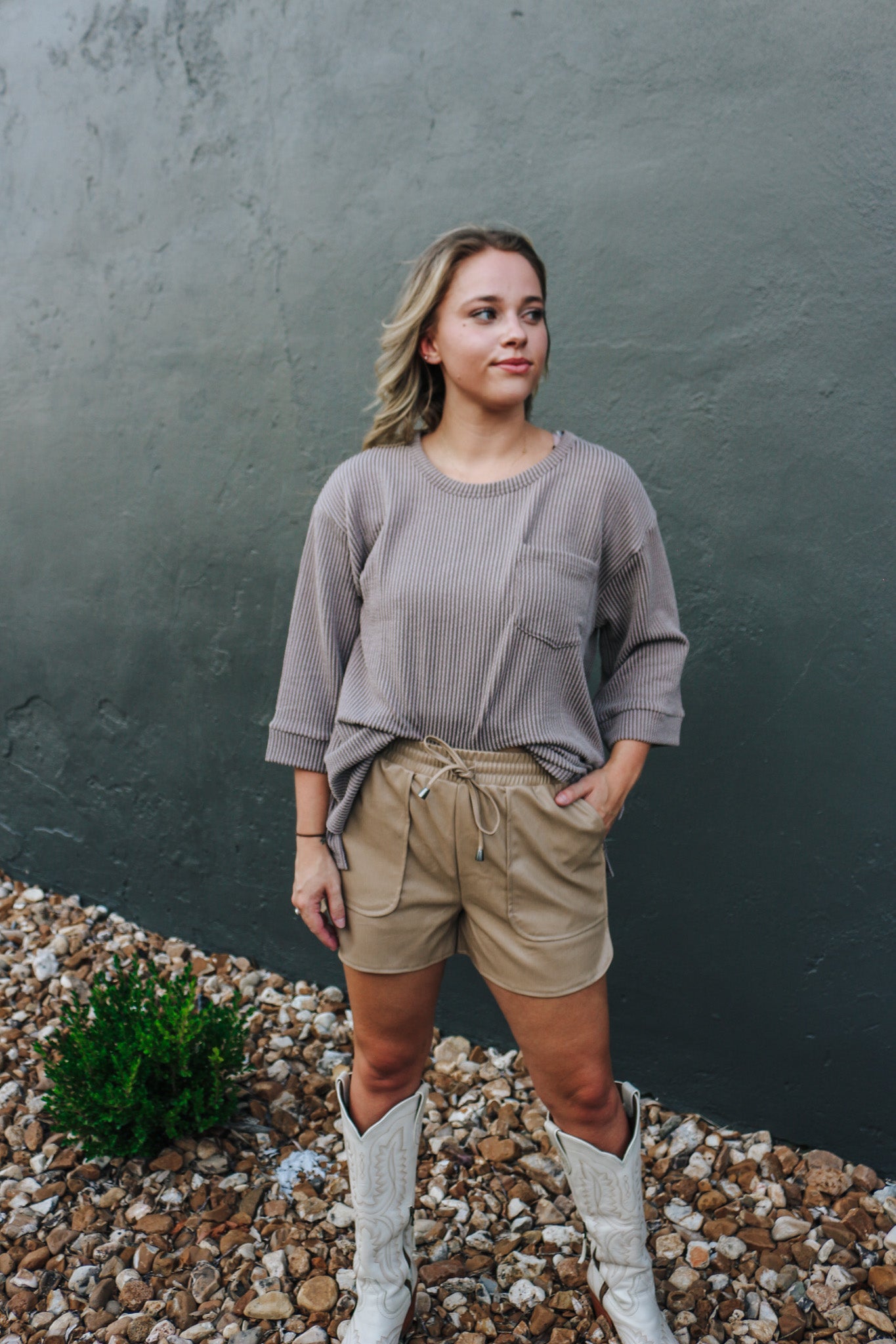 Let's Meet Beige Leather Shorts