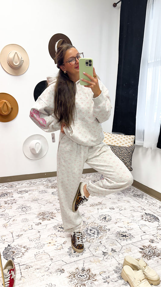 Admired By All Grey Pink Bow Joggers