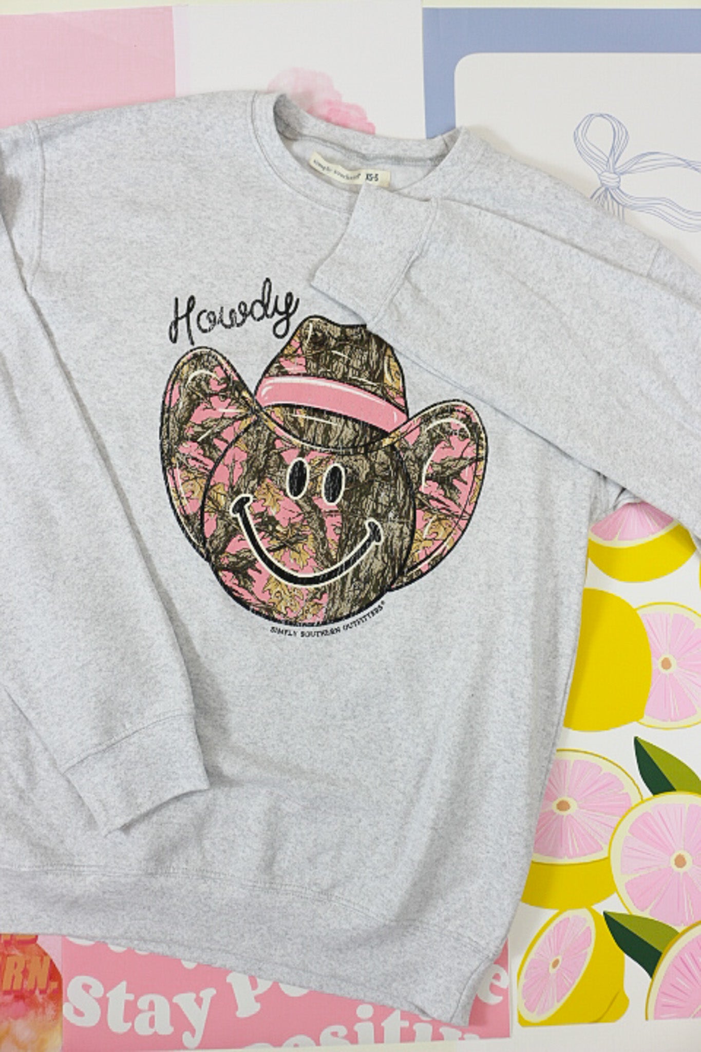YOUTH Grey Smiley Camo Howdy Sweatshirt