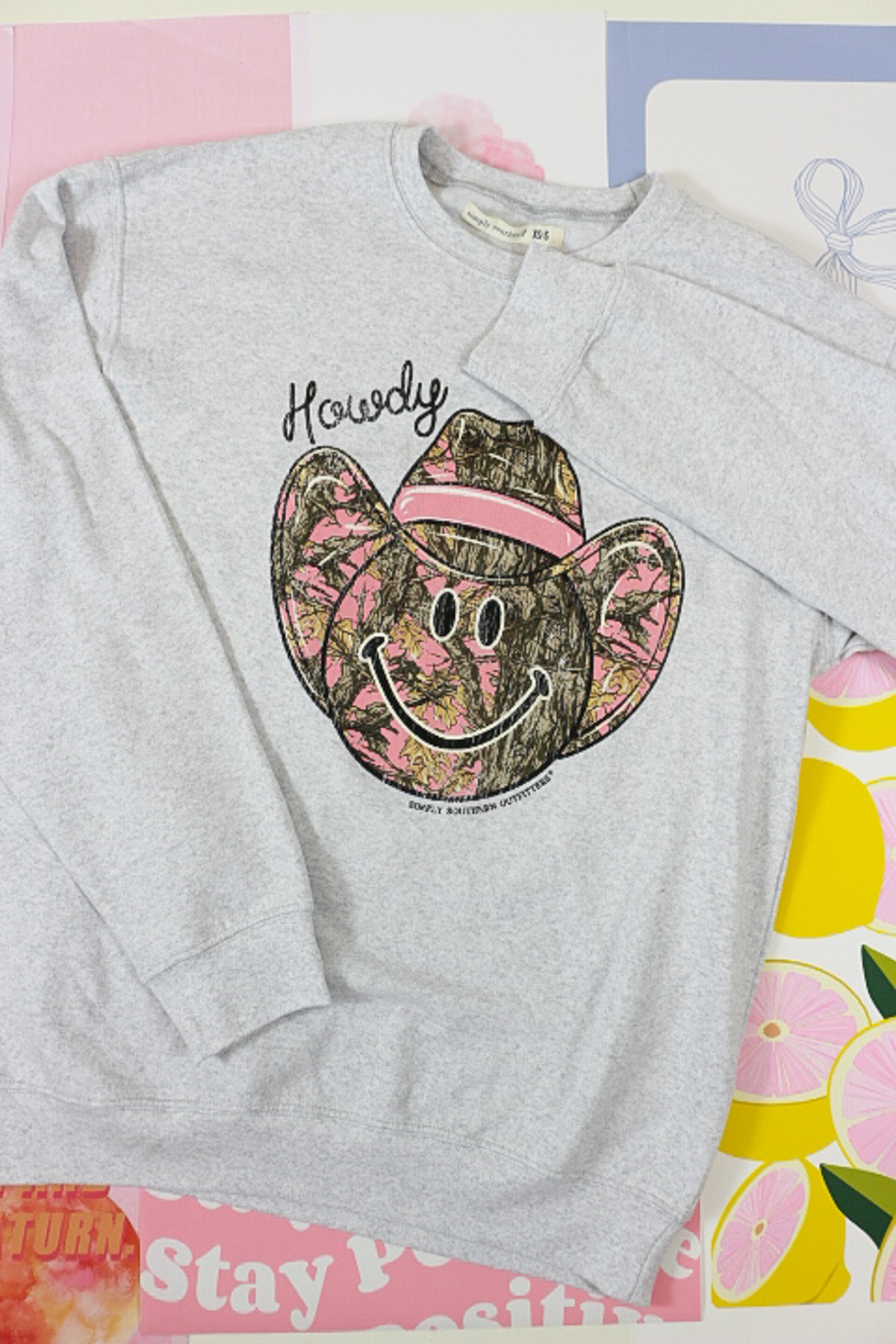 Camo Smiley Howdy Grey Sweatshirt