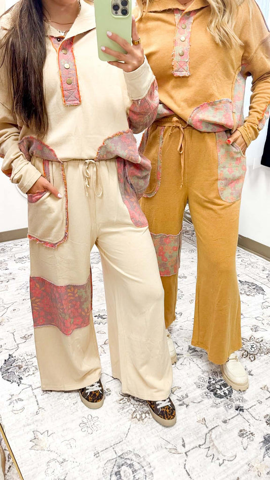 Uphill Battle Floral Patch Pants -2 Colors