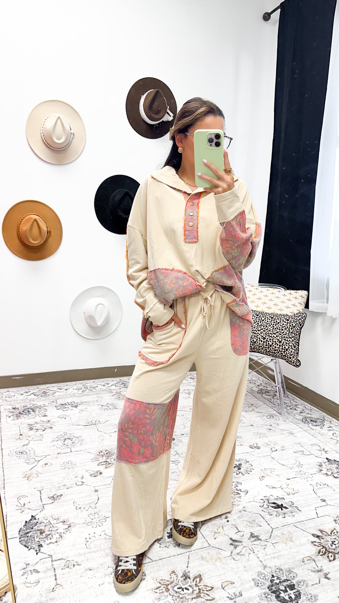 Uphill Battle Floral Patch Pants -2 Colors