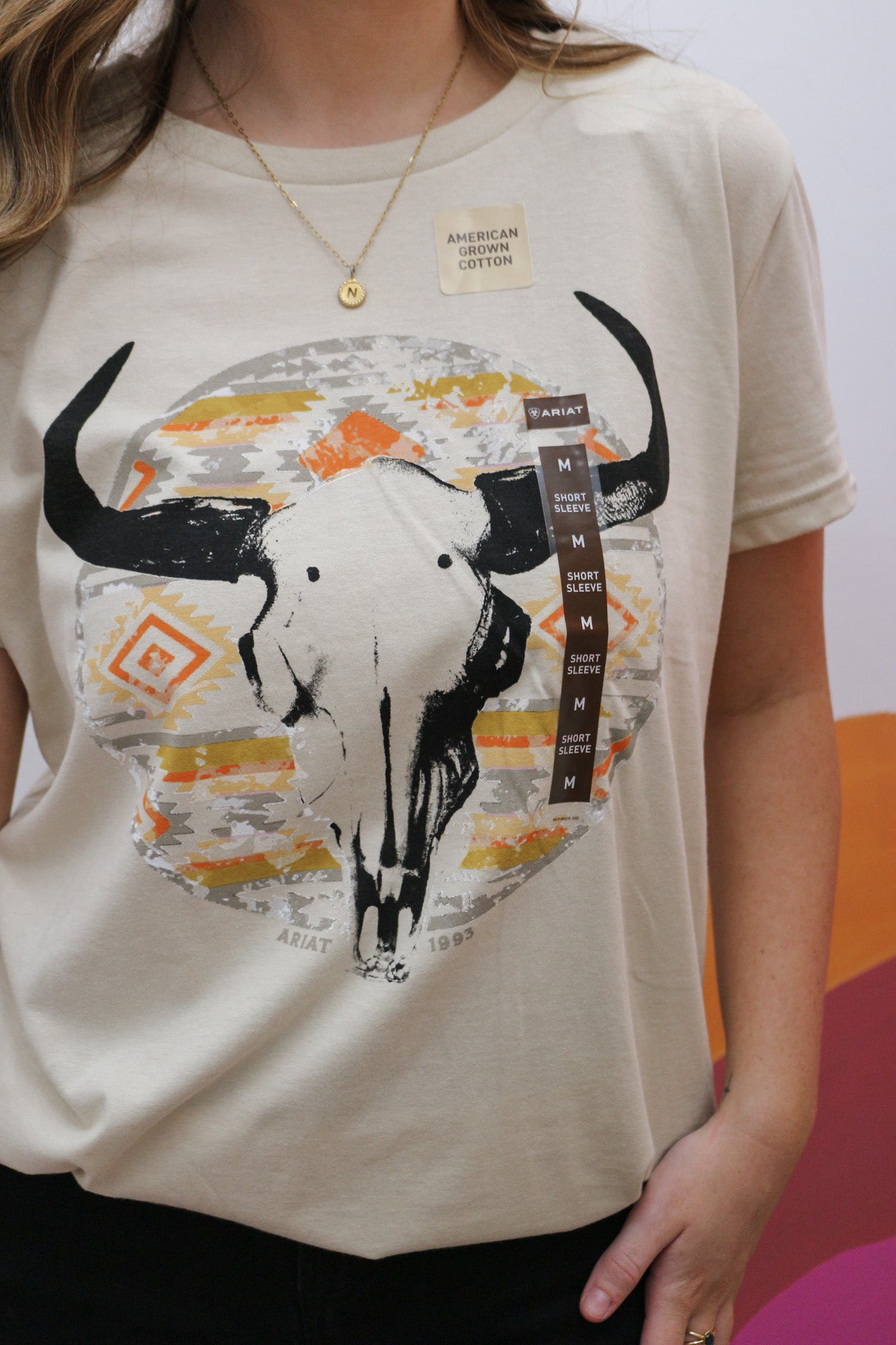 Womens Ariat Longhorn Watercolor Natural Graphic Tee