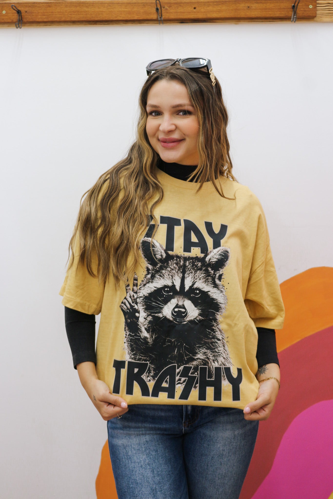 Stay Trashy Raccoon Gold Yellow Graphic Tee