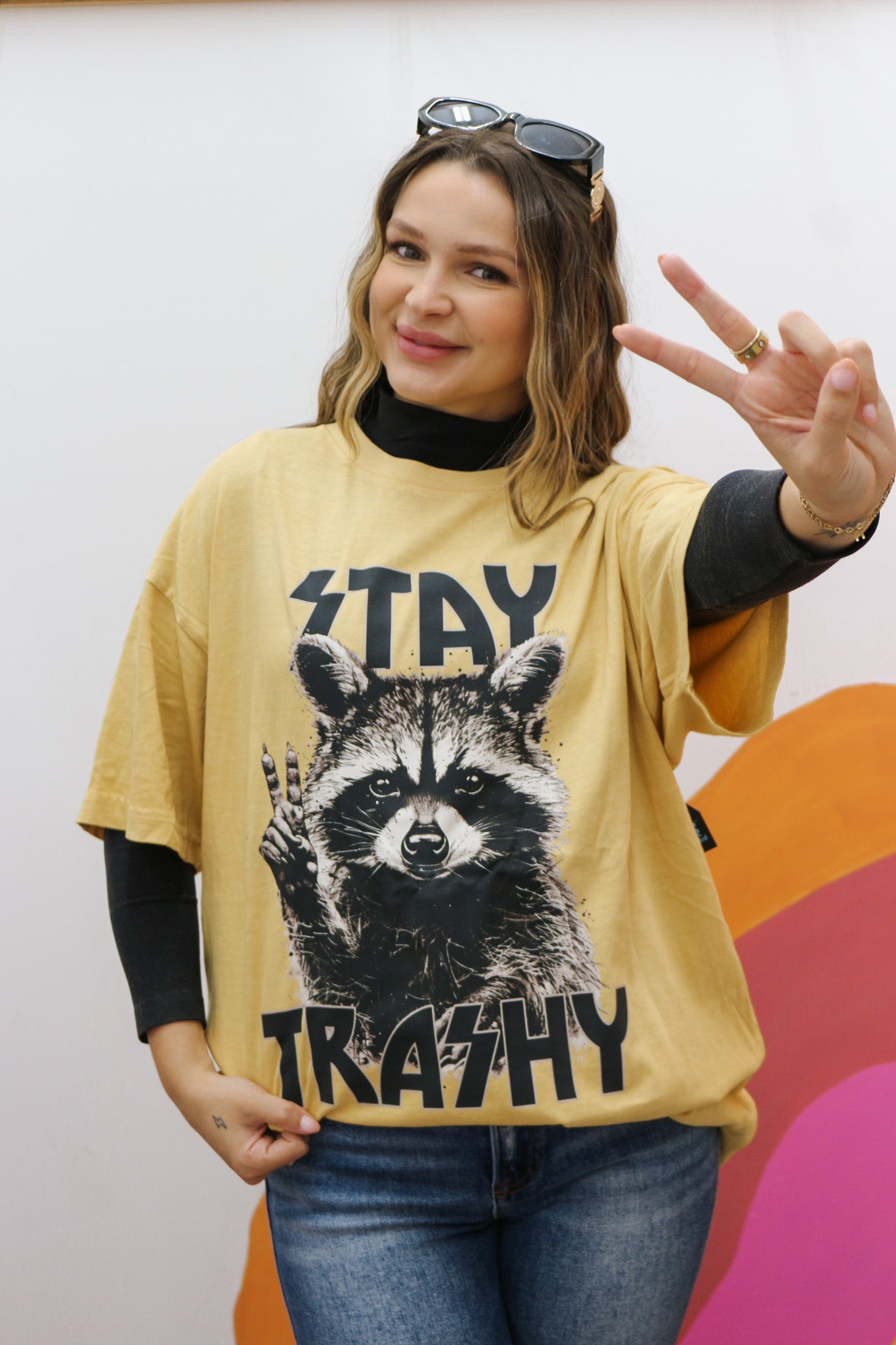 Stay Trashy Raccoon Gold Yellow Graphic Tee