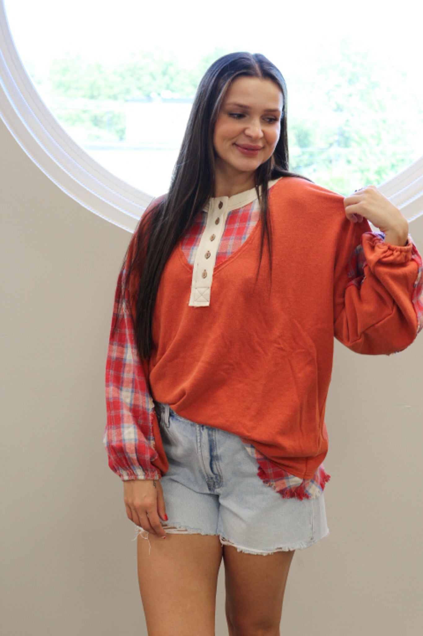 Golden Harvest Boho Red Plaid Top