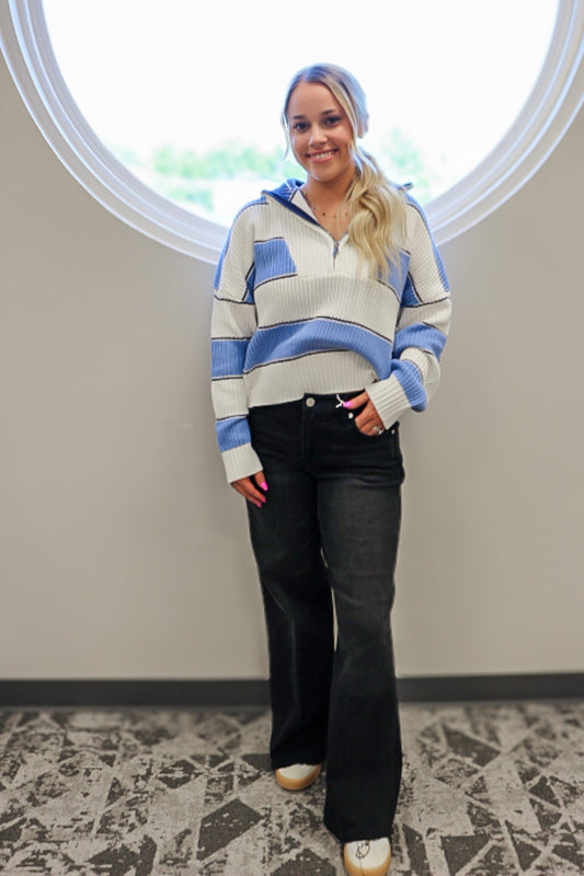 Harvest Toast Blue Stripe Knit Sweater