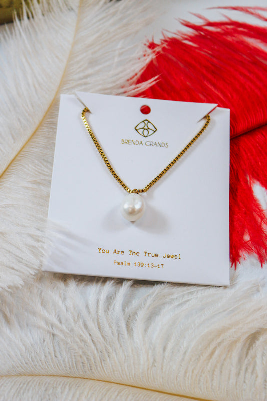 Gold Box Chain Pearl Necklace - Waterproof