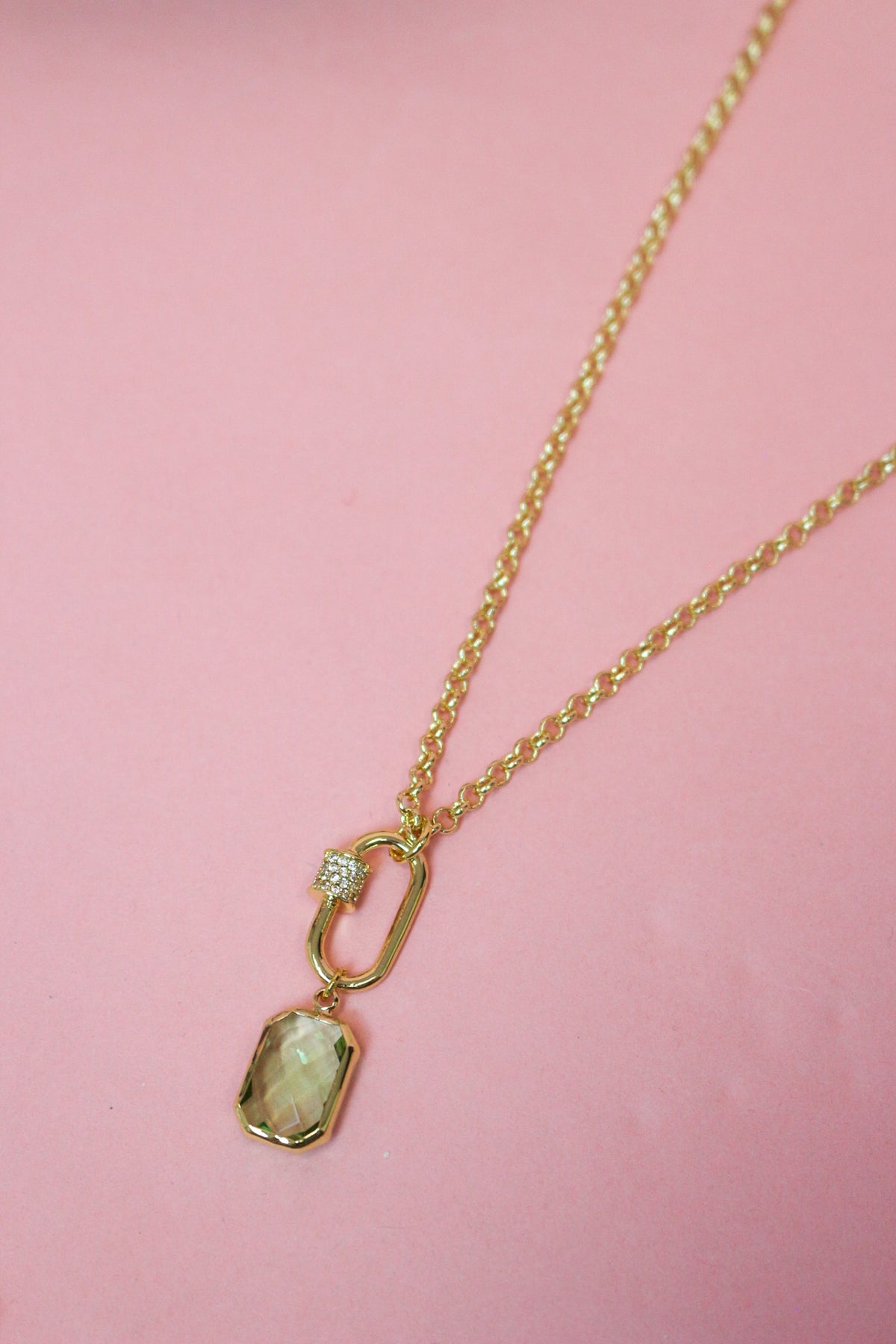 Charlie Paige Gold Green Drop Necklace