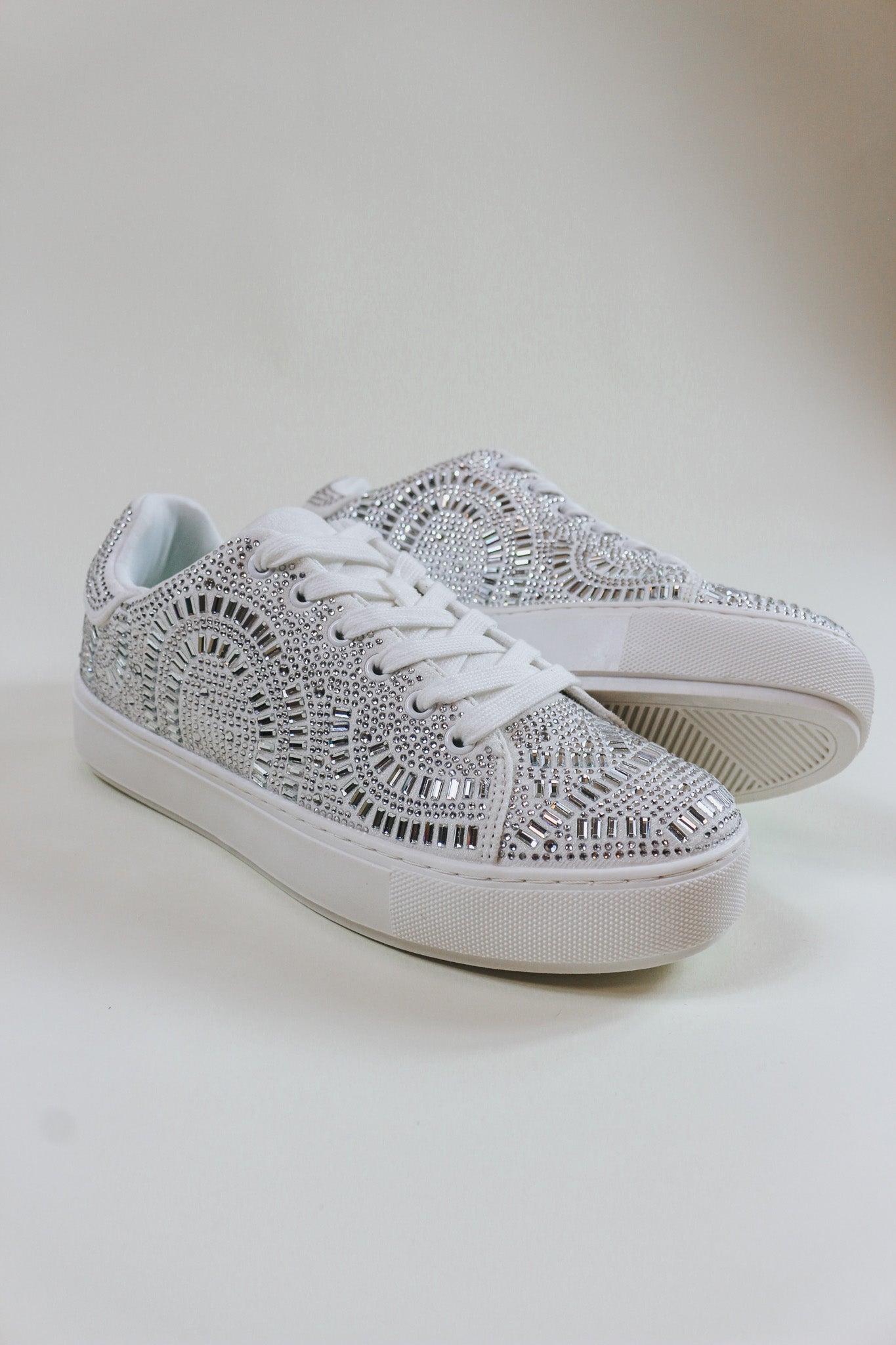 Georgie White Rhinestone Platform Sneaker