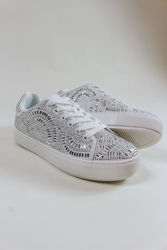 Georgie White Rhinestone Platform Sneaker