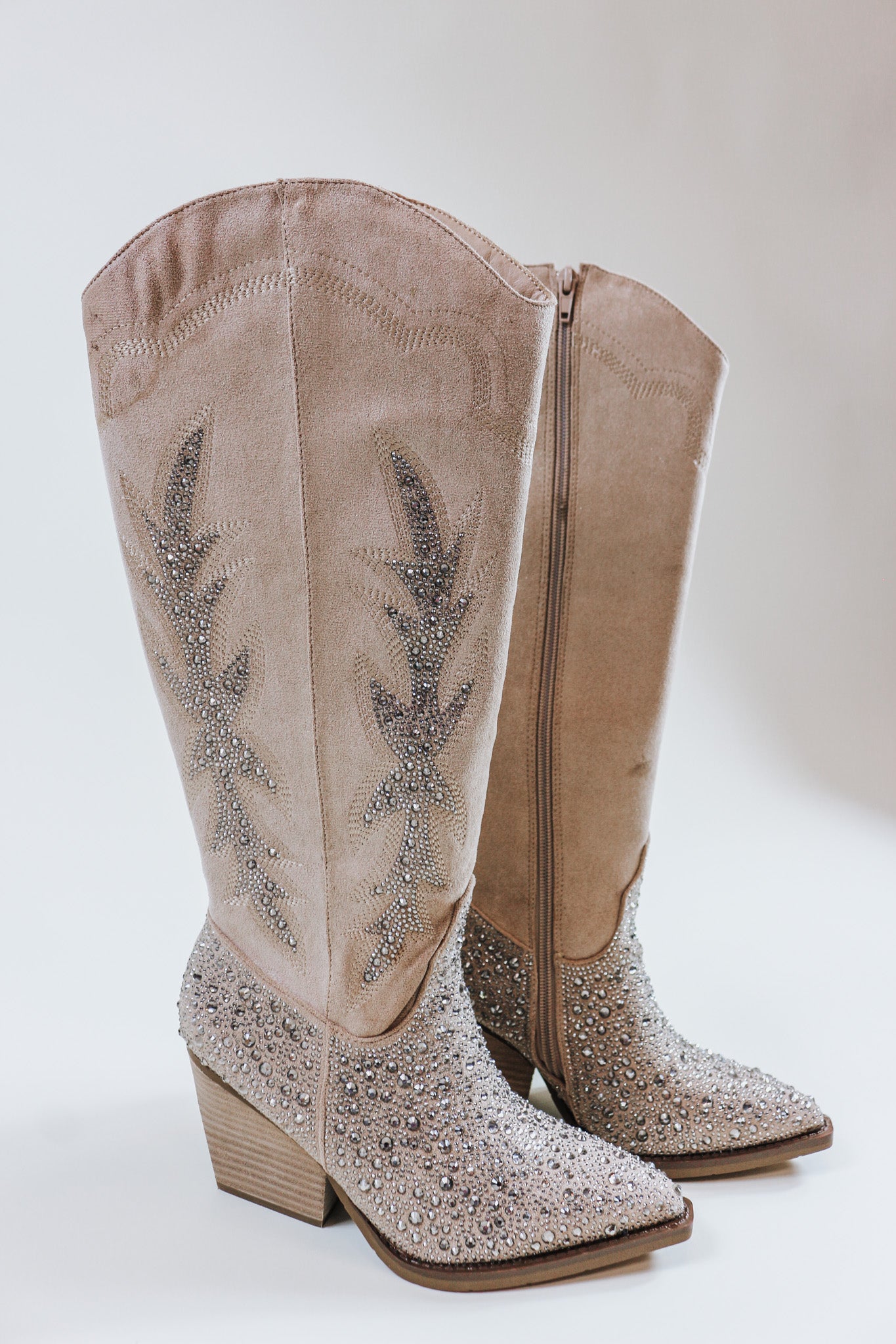 Addie Taupe Rhinestone Cowgirl Boot