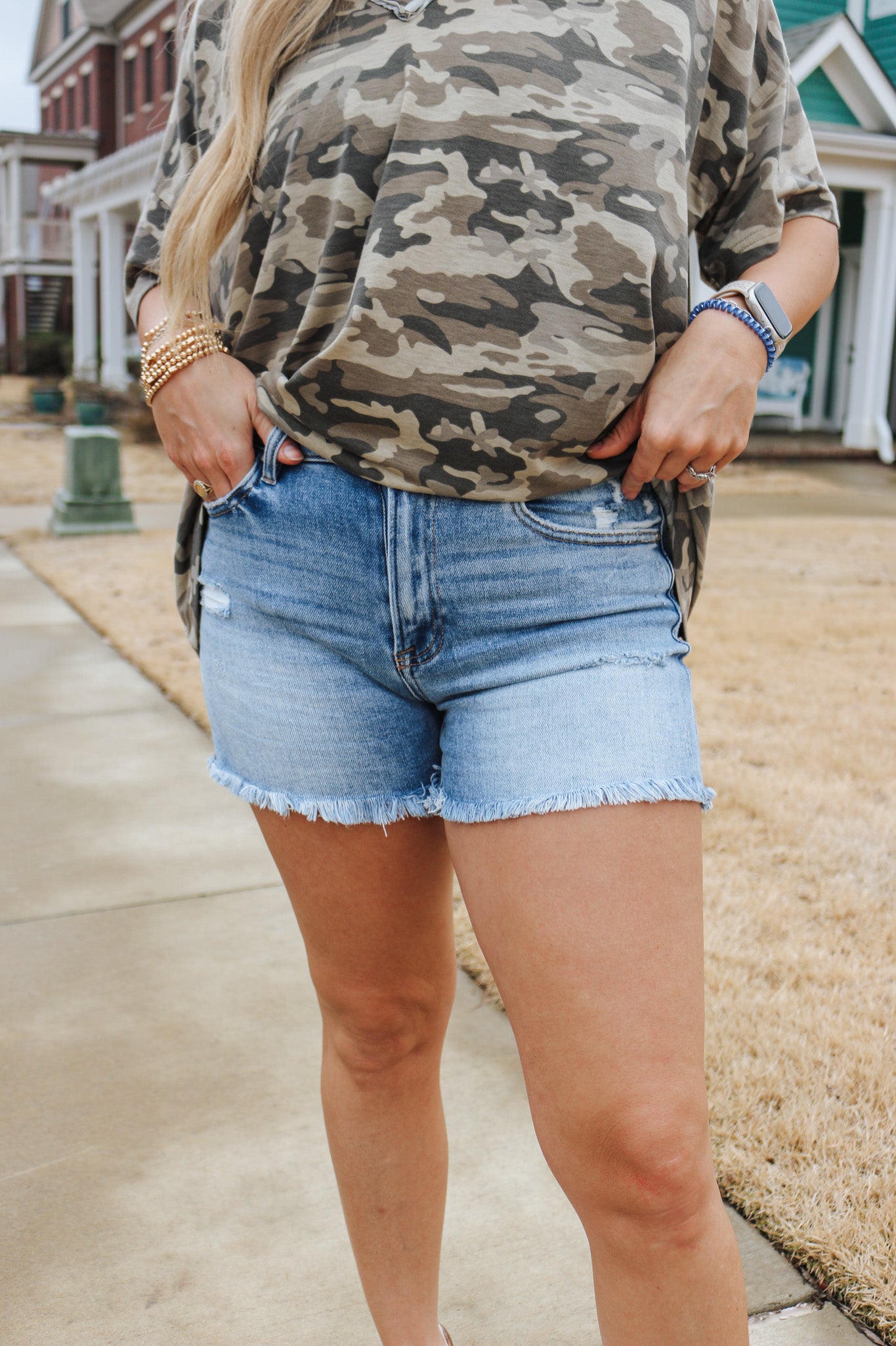 Risen High Rise Denim Shorts