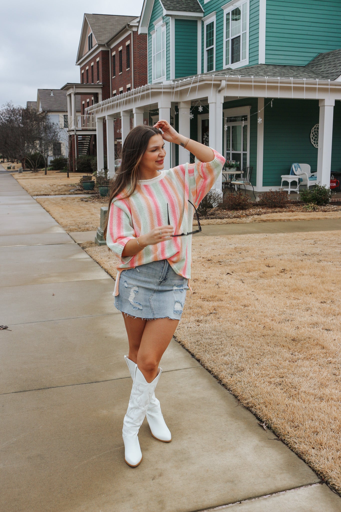 Beachside Views Sage Coral Knit Top