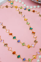 Charlie Paige Colored Stones Gold Chain Long Necklace