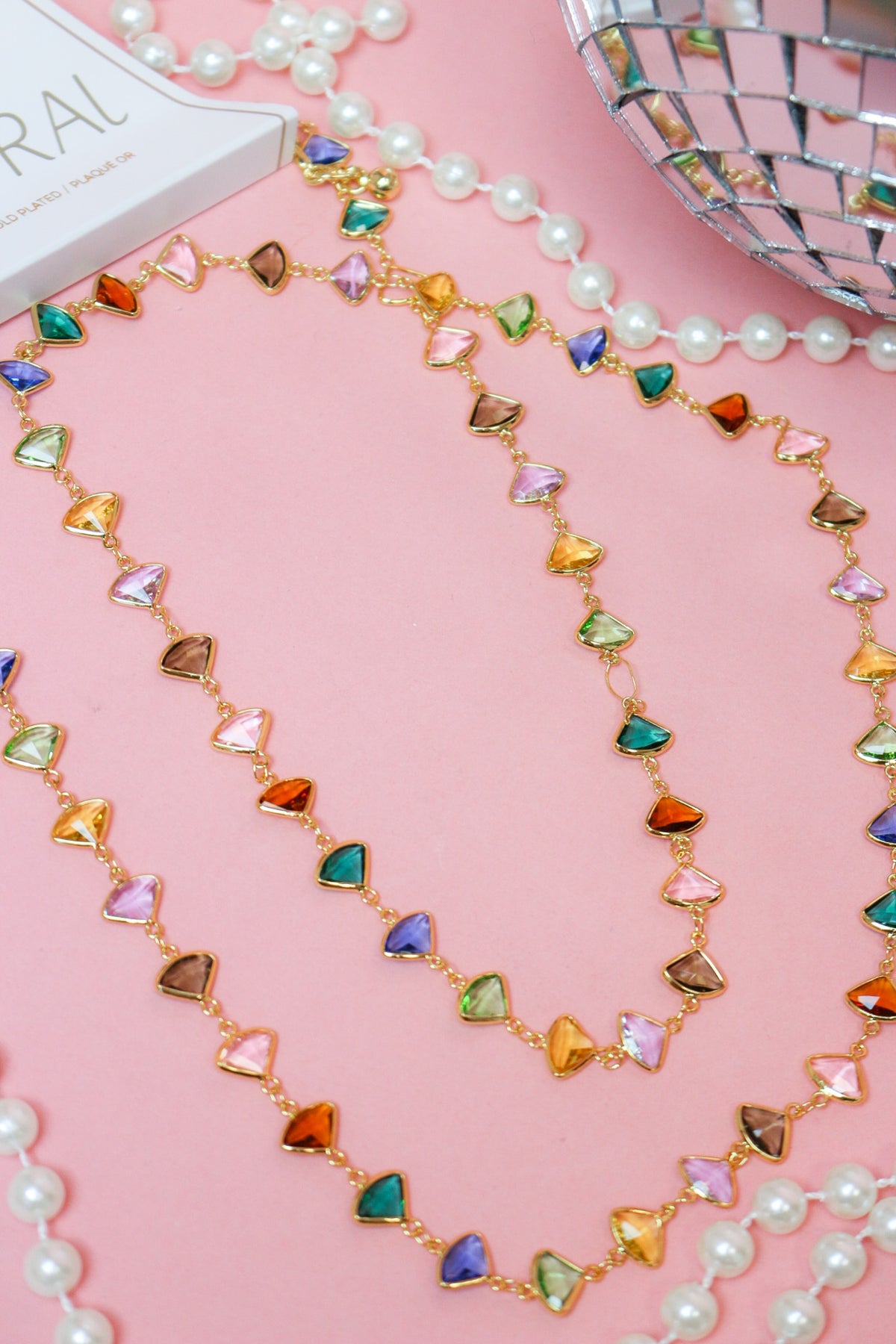 Charlie Paige Colored Stones Gold Chain Long Necklace