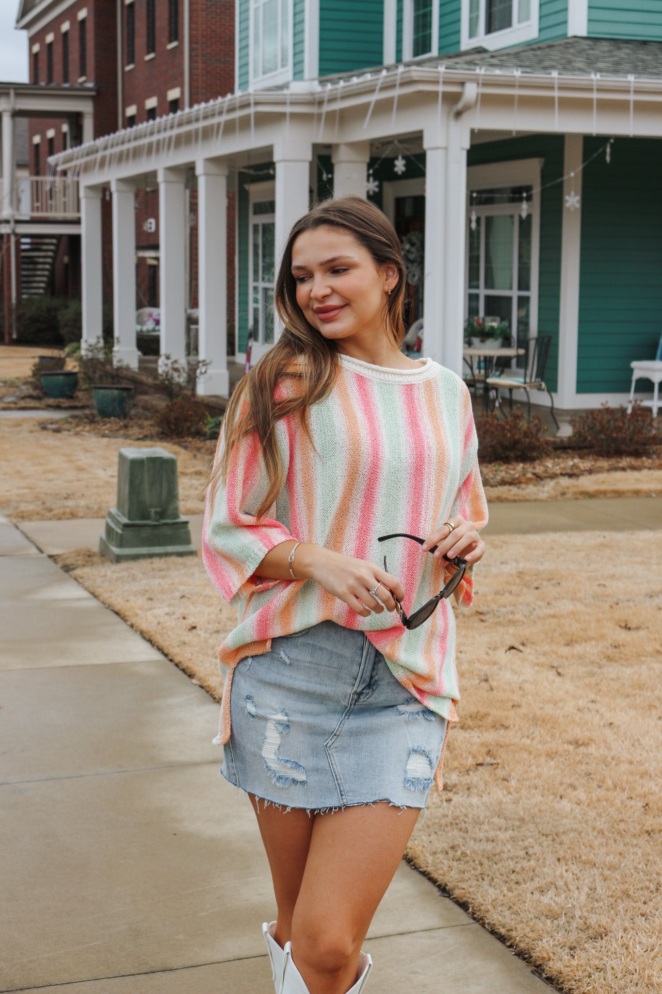 Beachside Views Sage Coral Knit Top