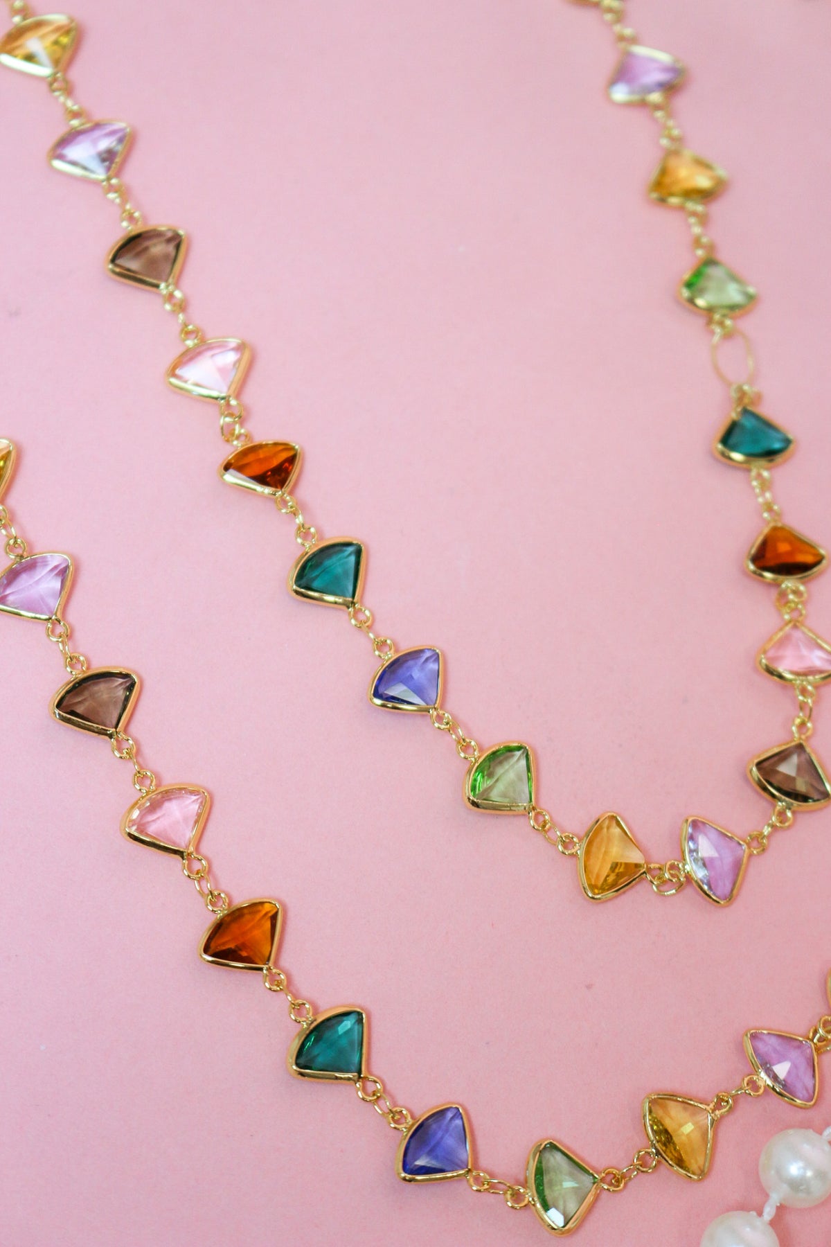 Charlie Paige Colored Stones Gold Chain Long Necklace