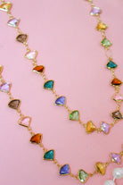Charlie Paige Colored Stones Gold Chain Long Necklace