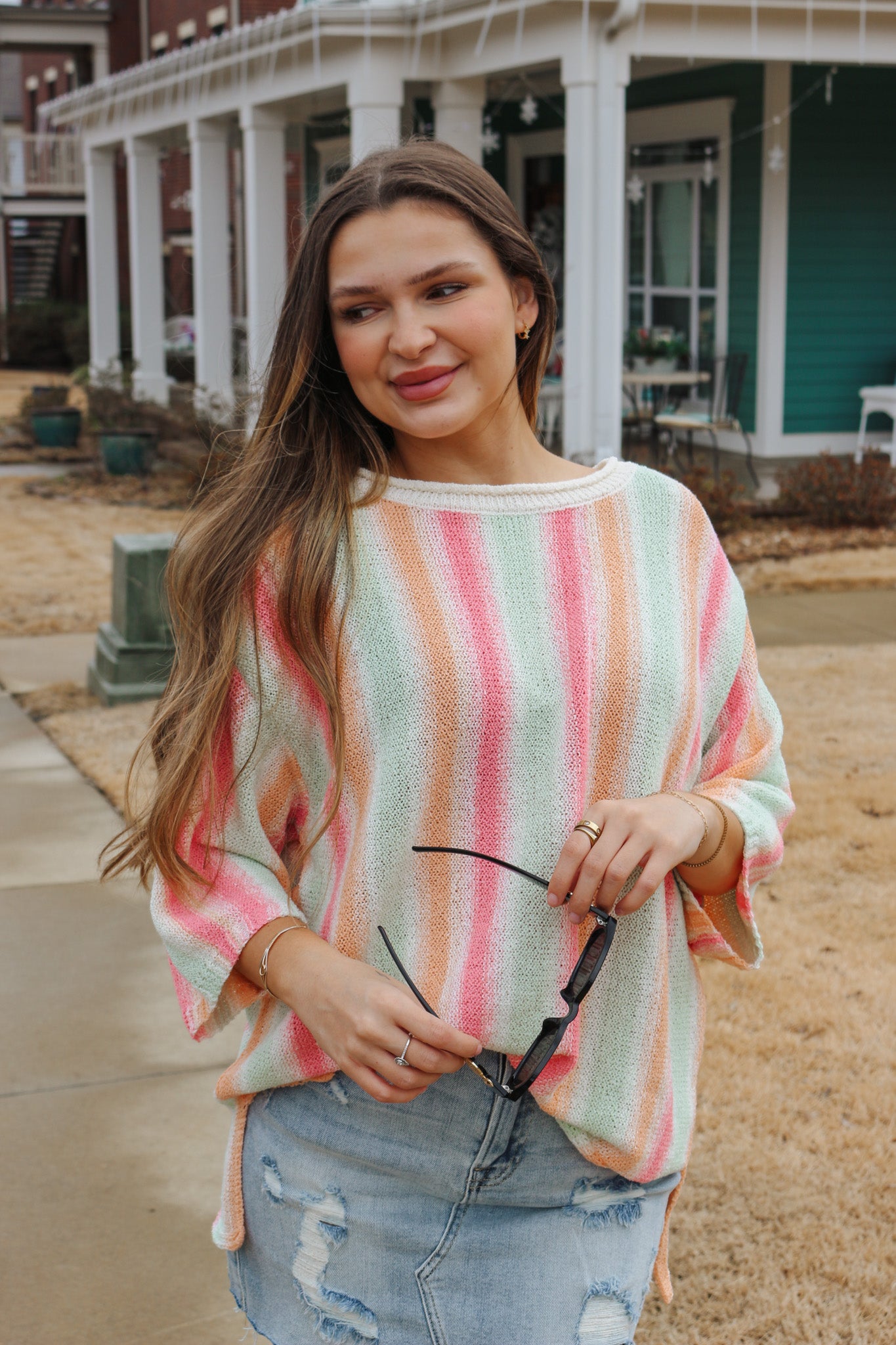 Beachside Views Sage Coral Knit Top