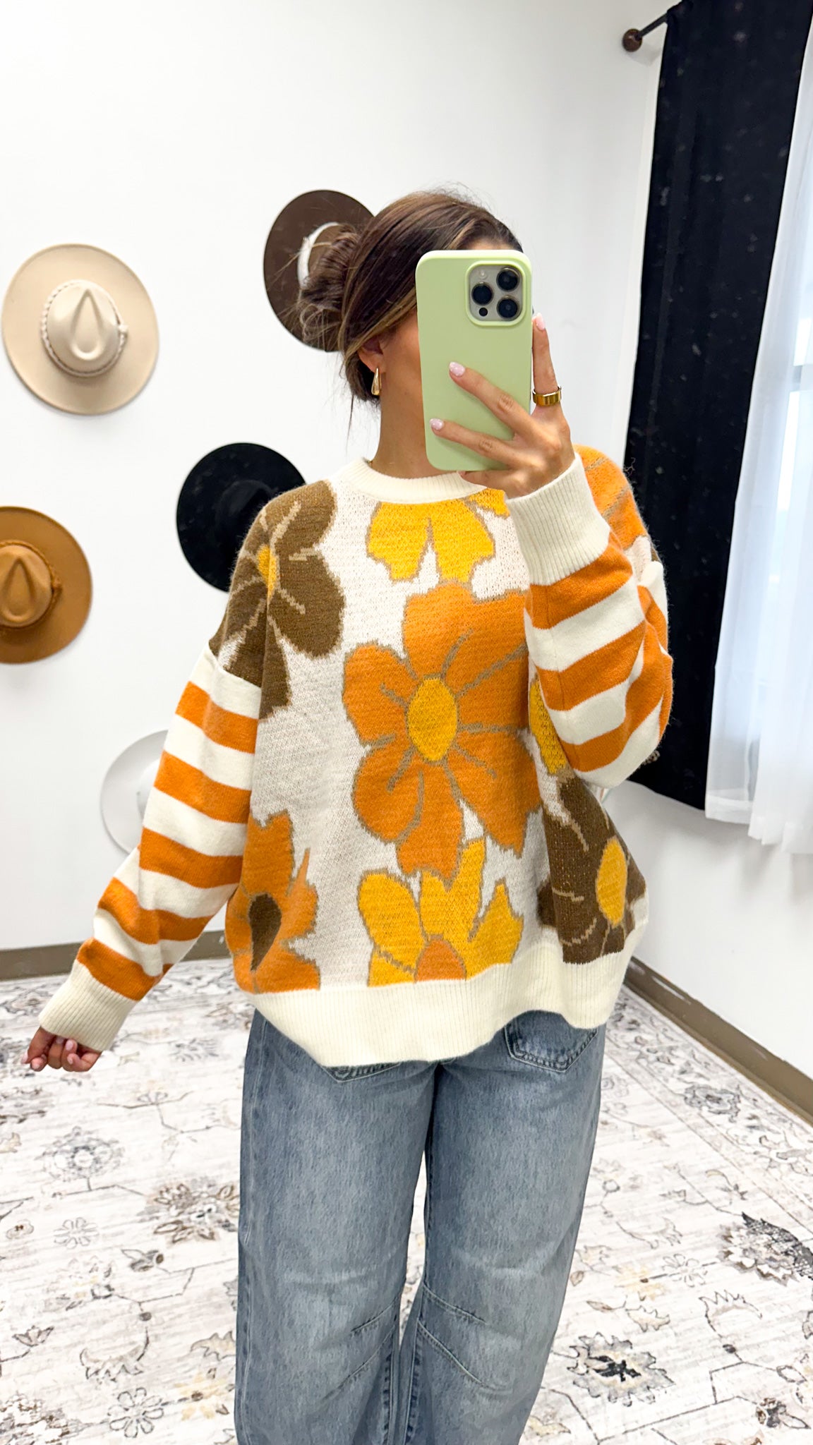 Rustic Fields Floral Oatmeal Sweater