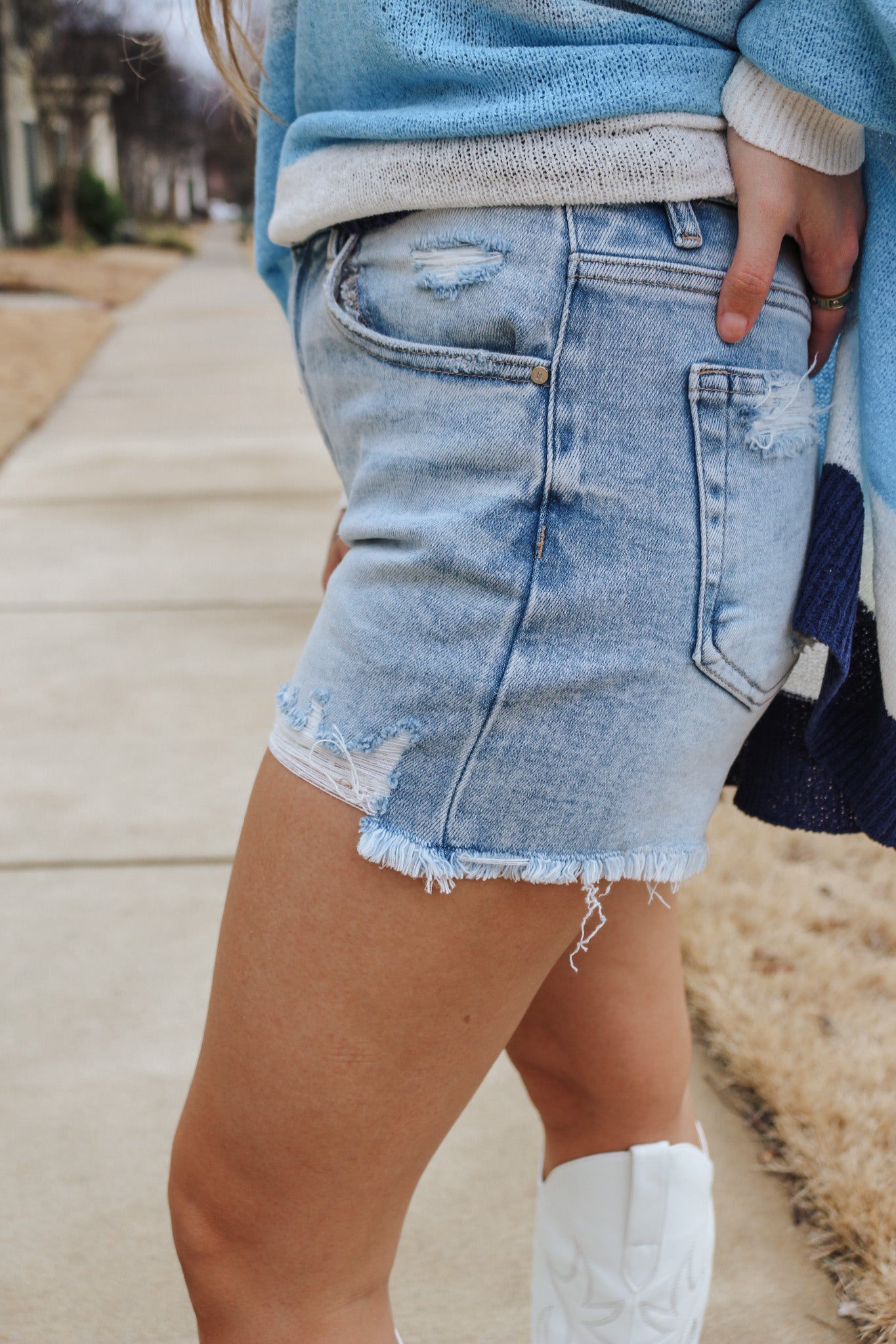 Risen High Rise Pikaboo Denim Shorts